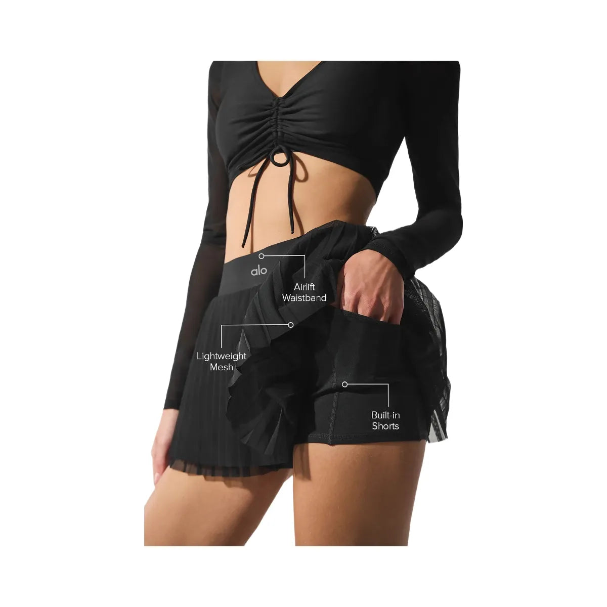 Alo Women's Mesh Baseline Tennis Skirt - Black