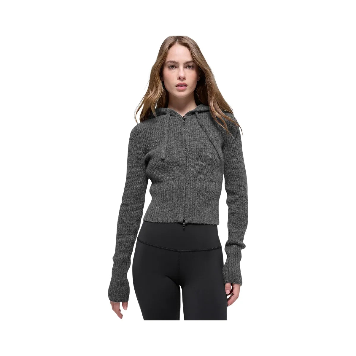 Alo Women's Wool Cashmere Ribbed Noble Full Zip Hoodie - Platinum Grey