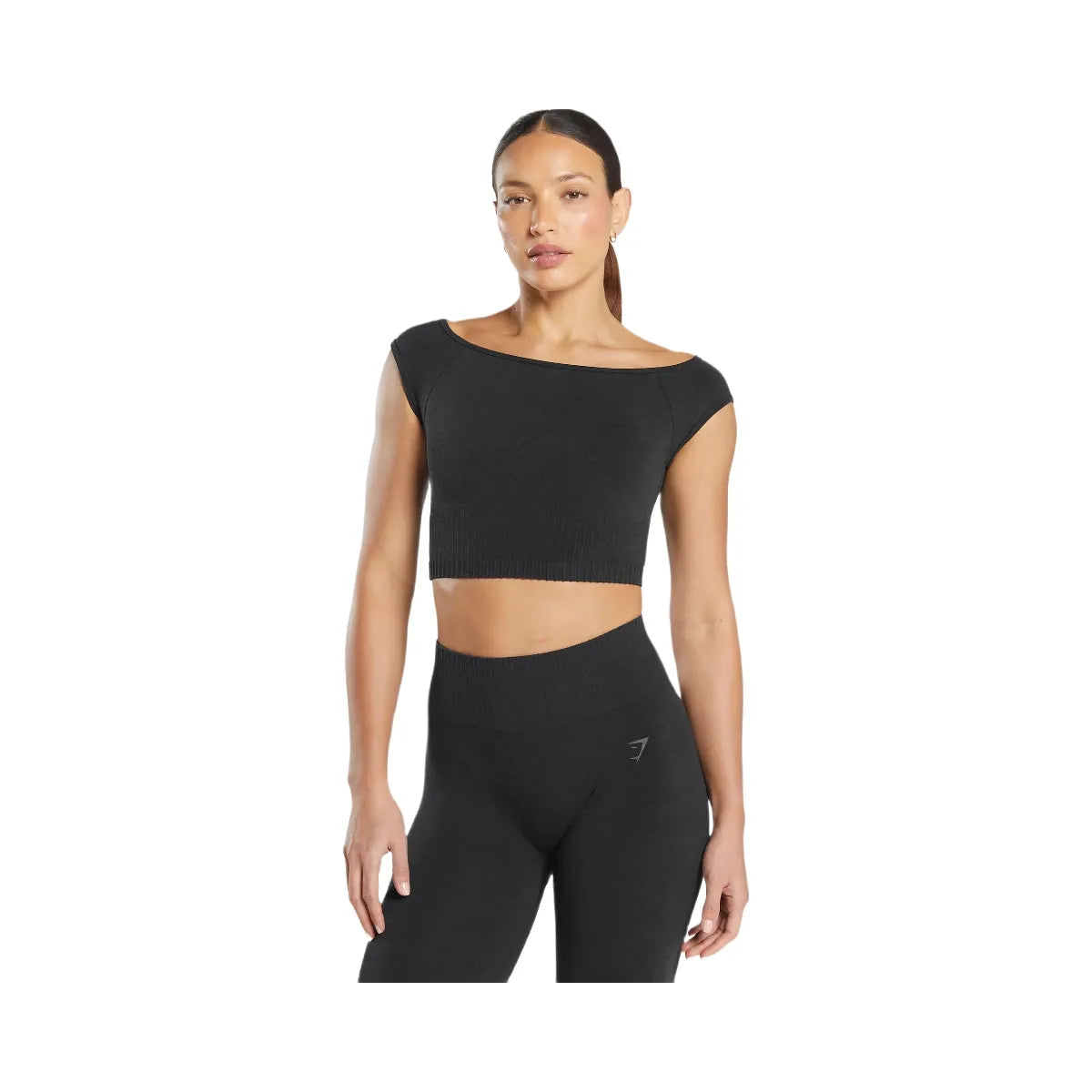 Gymshark Luxe Seamless Boat Neck Crop Top - Coal Marl