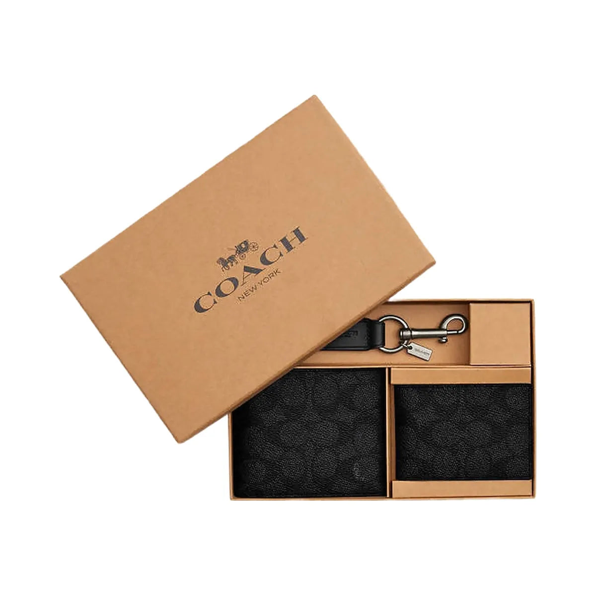 Coach Boxed 3 In 1 Wallet Gift Set In Signature Canvas Gunmetal Charcoal-Black