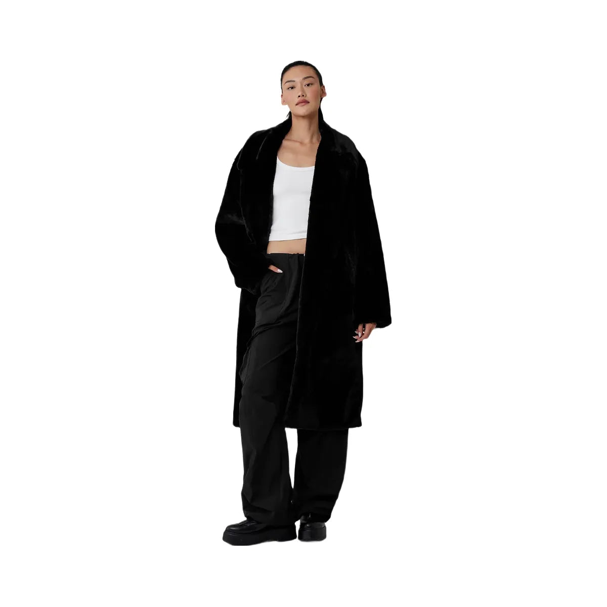 Alo Women's Oversized Faux Fur Trench - Black