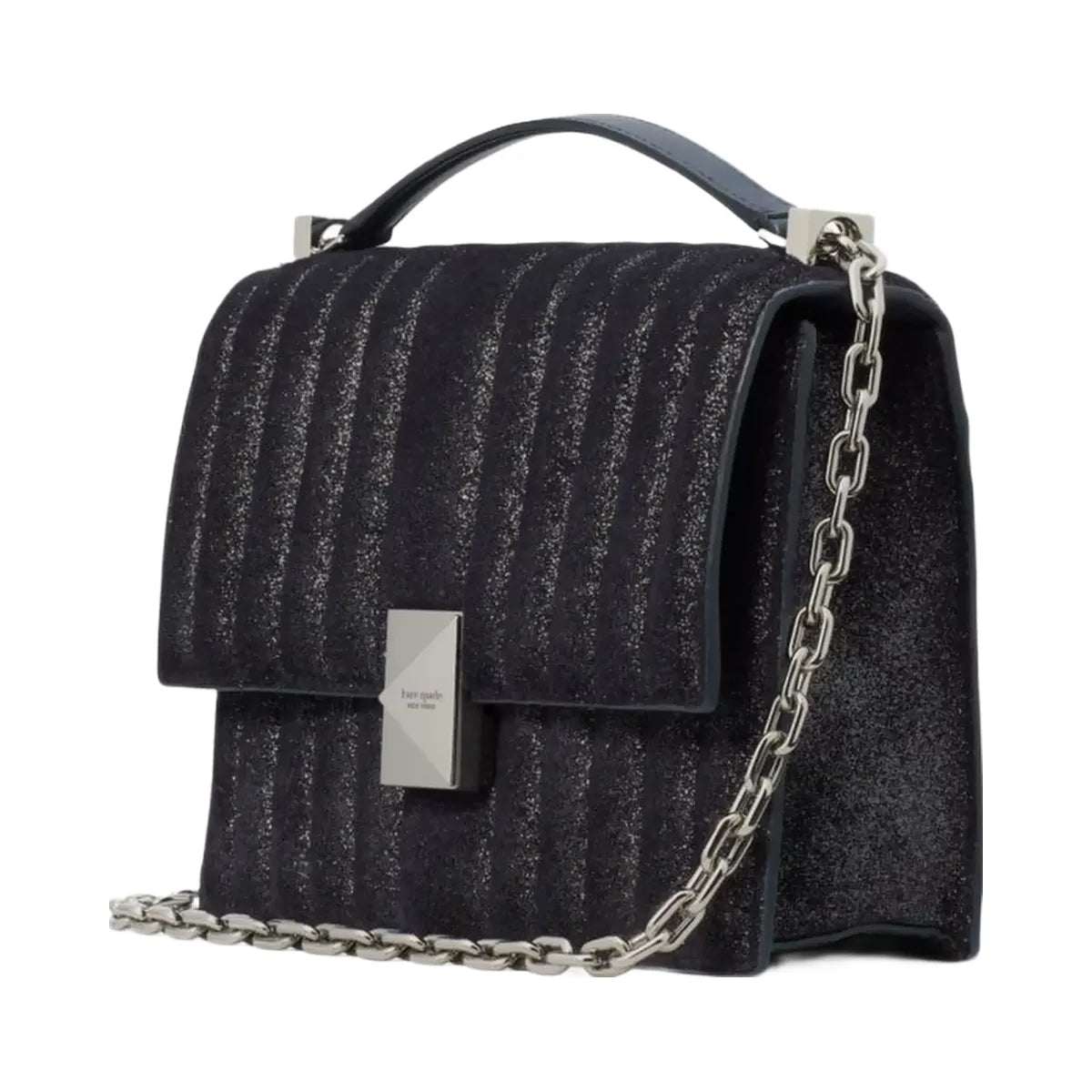 Kate Spade Deco Quilted Glitter Suede Chain Shoulder Bag Navy Multi