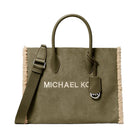 Michael Kors Mirella Medium Suede and Faux Shearling Tote Bag Olive