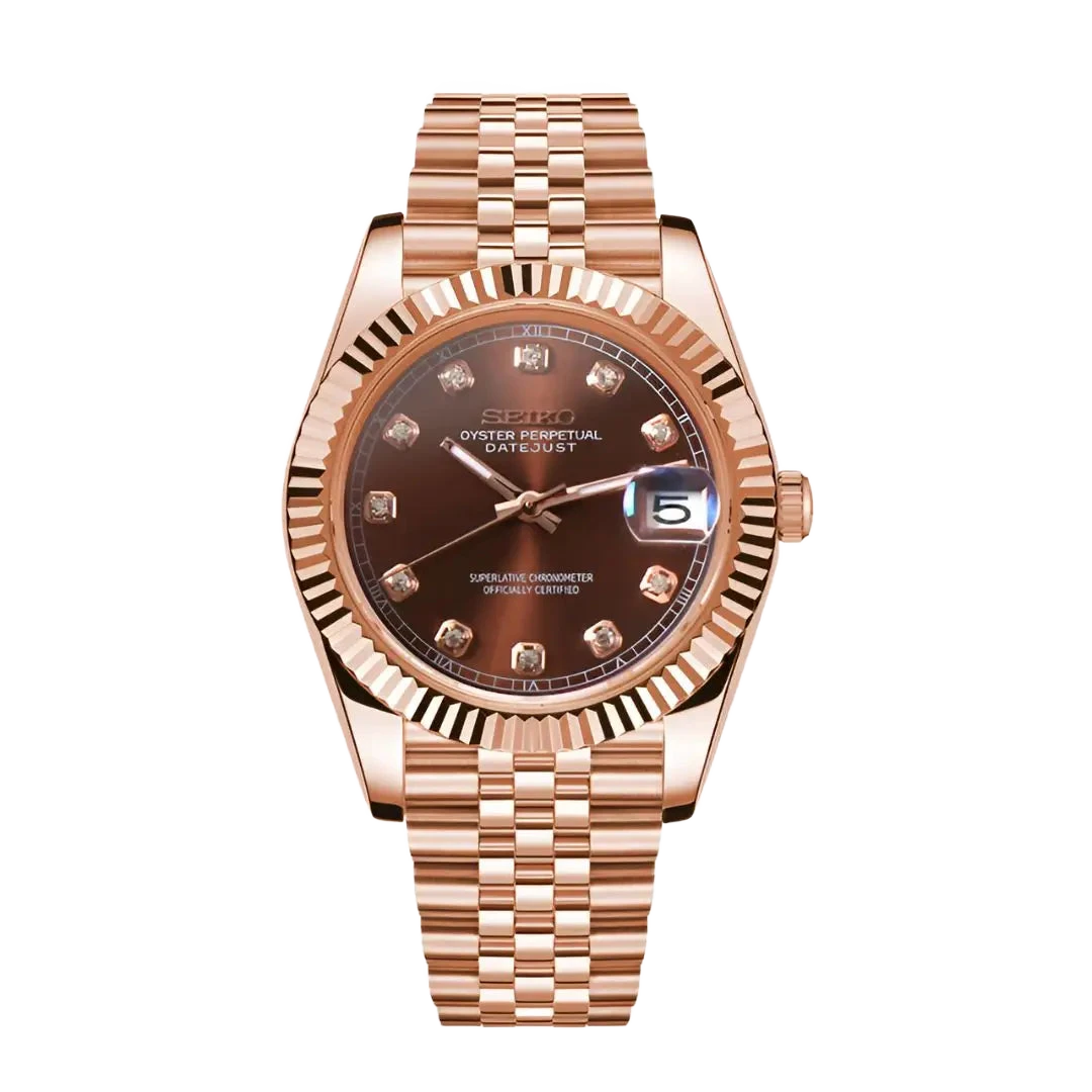 Seiko Mod Datejust Chocolate Crystals Rose Gold