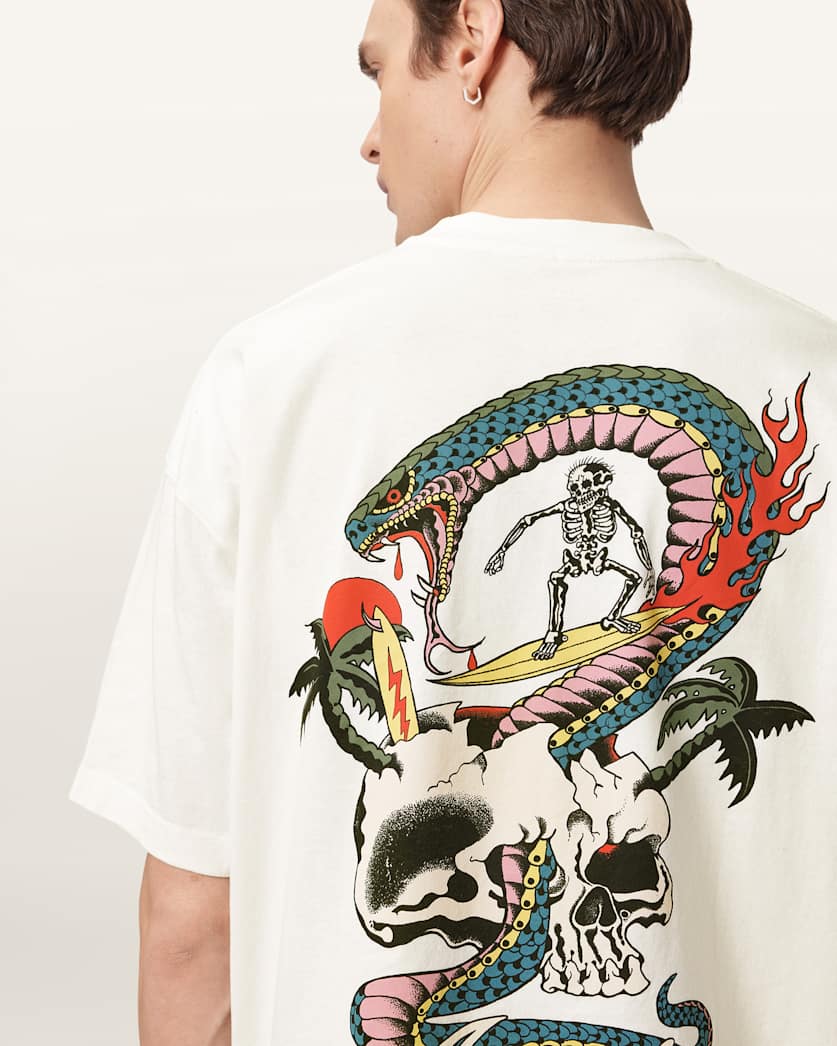 AllSaints Snakepit Oversized Short Sleeve Graphic T-Shirt - Chalk White