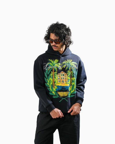 Land Of Wisdom - Black Printed Oversized Hoodie