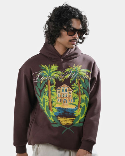 Land Of Wisdom - Coffee Printed Oversized Hoodie
