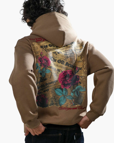 Love Me More - Khaki Printed Oversized Hoodie