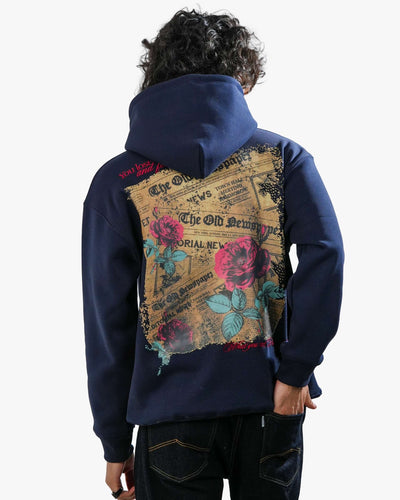 Love Me More - Navy Blue Printed Oversized Hoodie