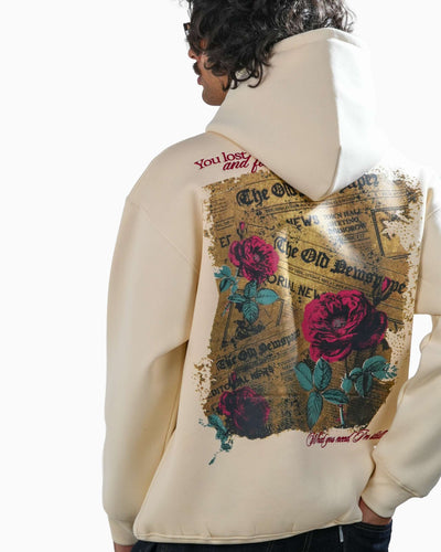 Love Me More - Cream Printed Oversized Hoodie