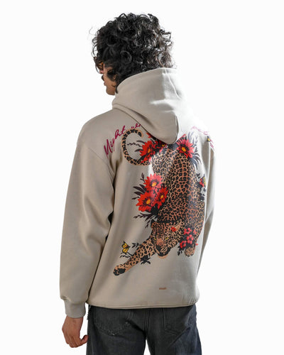 Graceful Might Hoodie - Light Grey Oversized Printed Hoodie