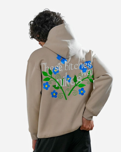 Bitch's Desire Hoodie - Grey Oversized Embroidered Hoodie