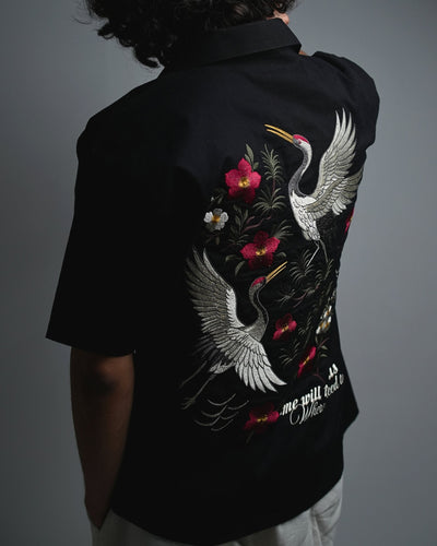 Wings of Time - Black Embroidered Shirt