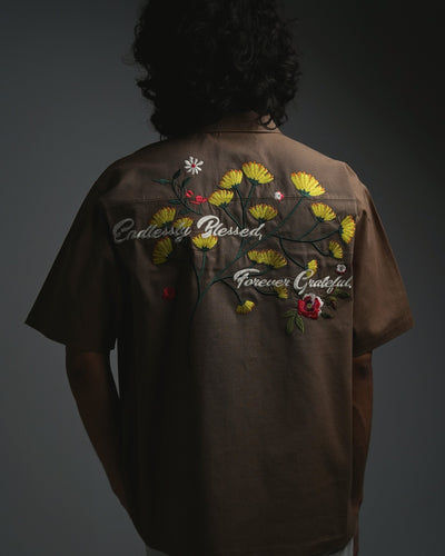 Graced Garden - Khaki Embroidered Shirt