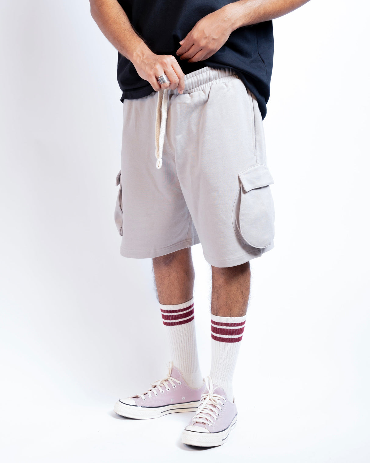 Shinobi Round Pocket Cargo Shorts - Grey