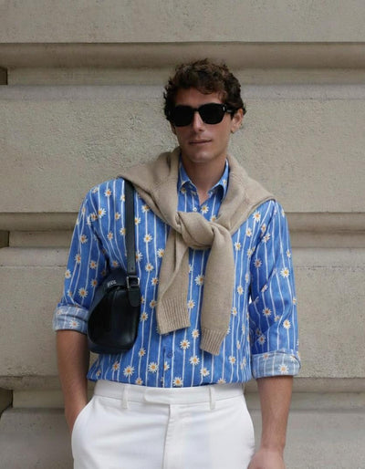 I'MHERE Essentials Powder Blue Daisy stripe full sleeve shirt