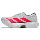 Light grey running sneaker with bold red stripes, thick cushioned sole, and modern design.