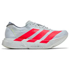 Light grey running sneaker with bold red stripes, thick midsole, and neutral laces on white background
