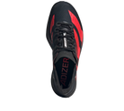 Black and red sports shoe with 'Adizero' branding on a light gray background