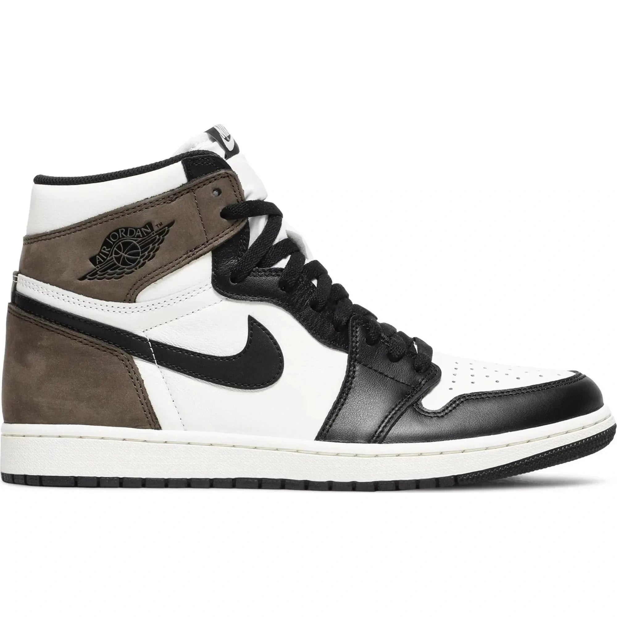 Air Jordan 1 Retro High OG sneaker in dark mocha, white, and black leather colorway
