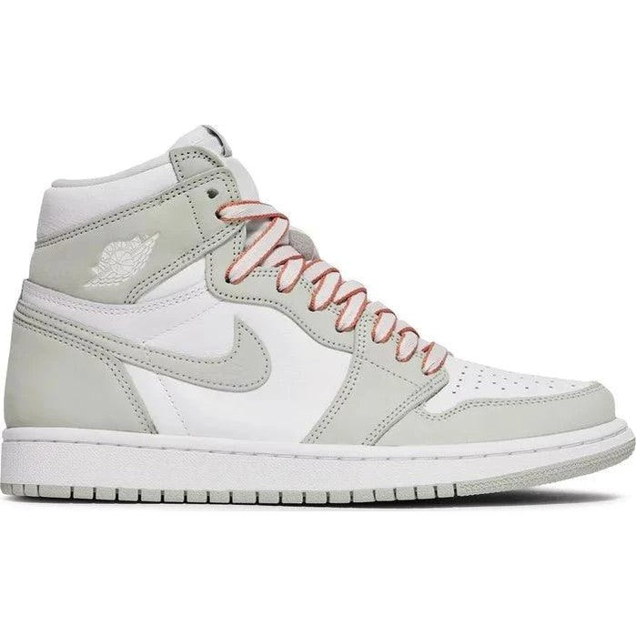 Air Jordan 1 Retro High OG Seafoam sneaker with sage green overlays and peach laces