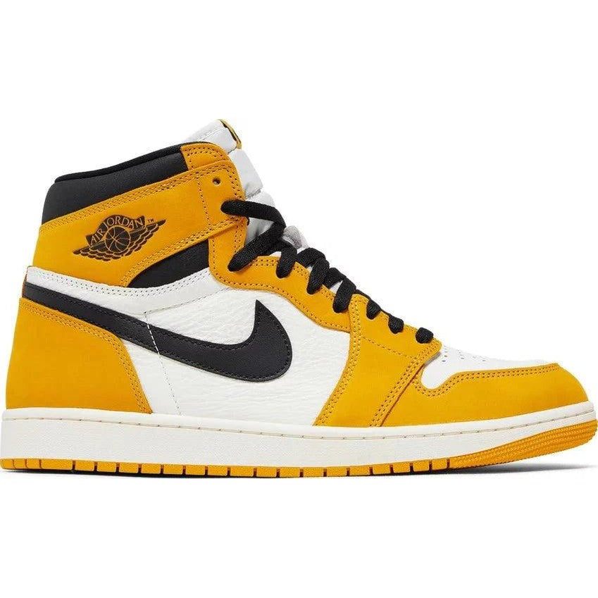 Air Jordan 1 Retro High OG Yellow Ochre sneaker with white, yellow, and black colorway