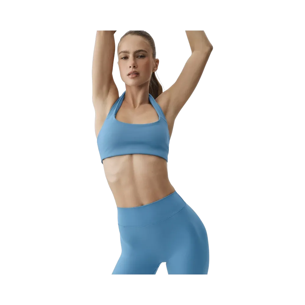 Alo ALO Softsculpt Feel The Heat Halter Bra 'California Blue'