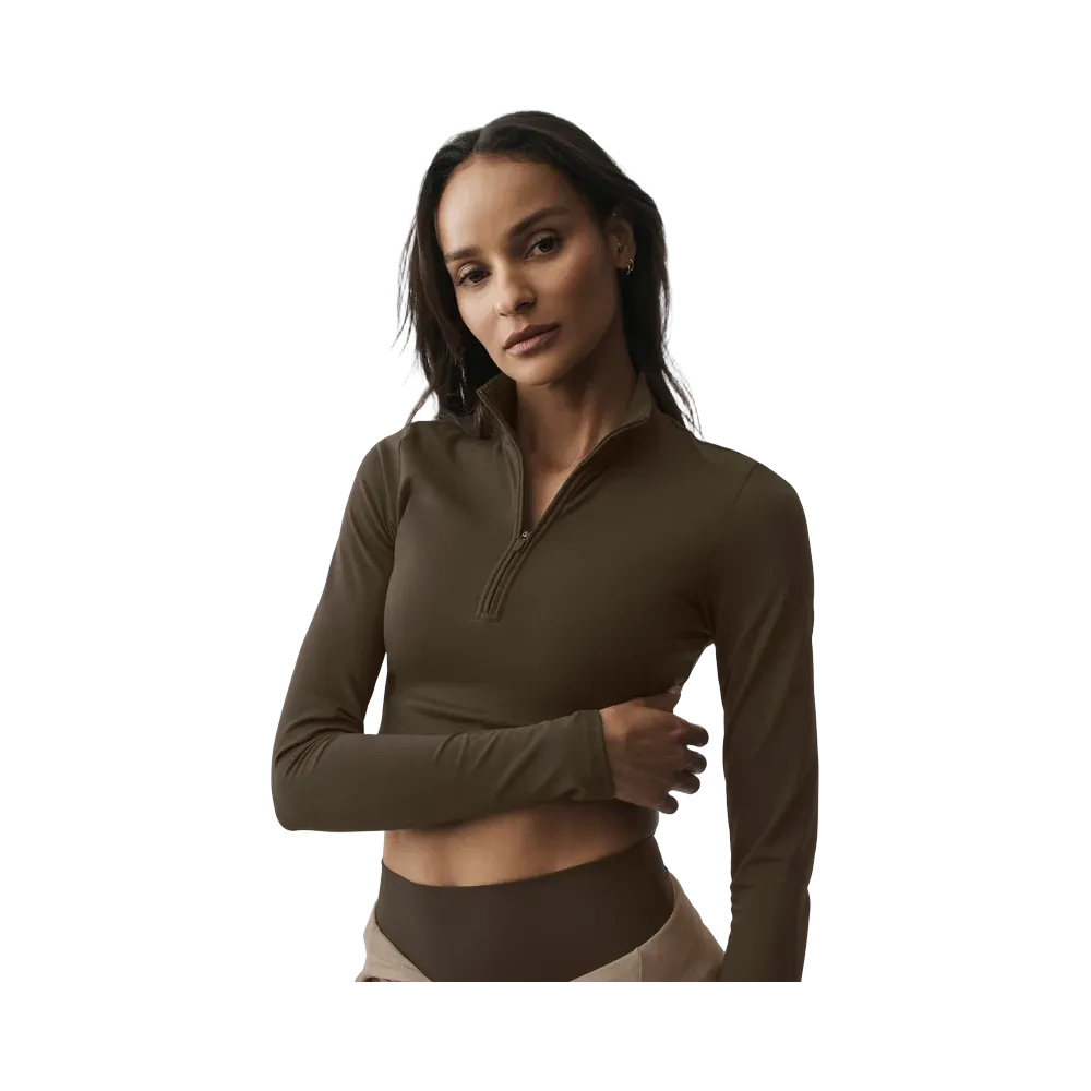 Alo ALO Softsculpt Precision 1/4 Zip Long Sleeve 'Espresso'