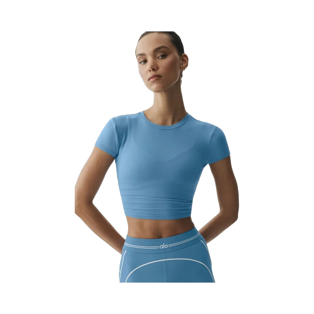 Alo Alosoft Crop Finesse Short Sleeve 'California Blue'