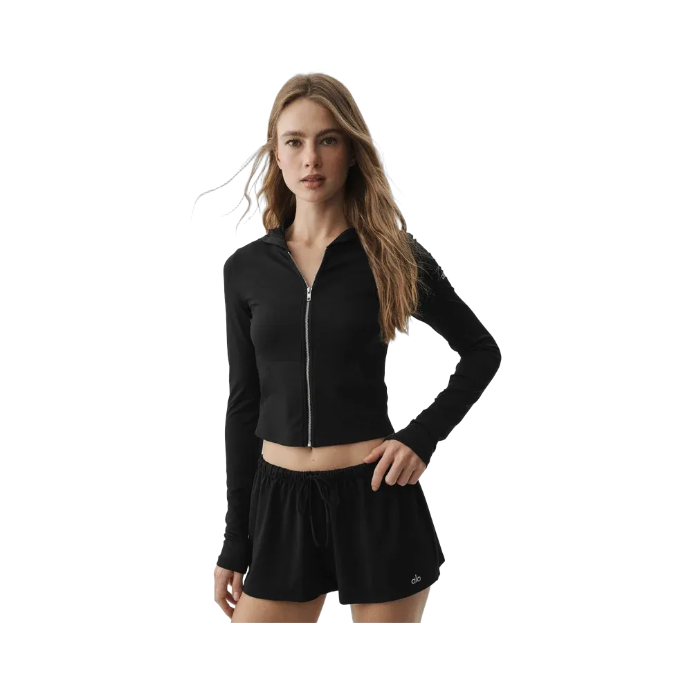 Alo Alosoft Finesse Full Zip Fitted Hoodie 'Black'