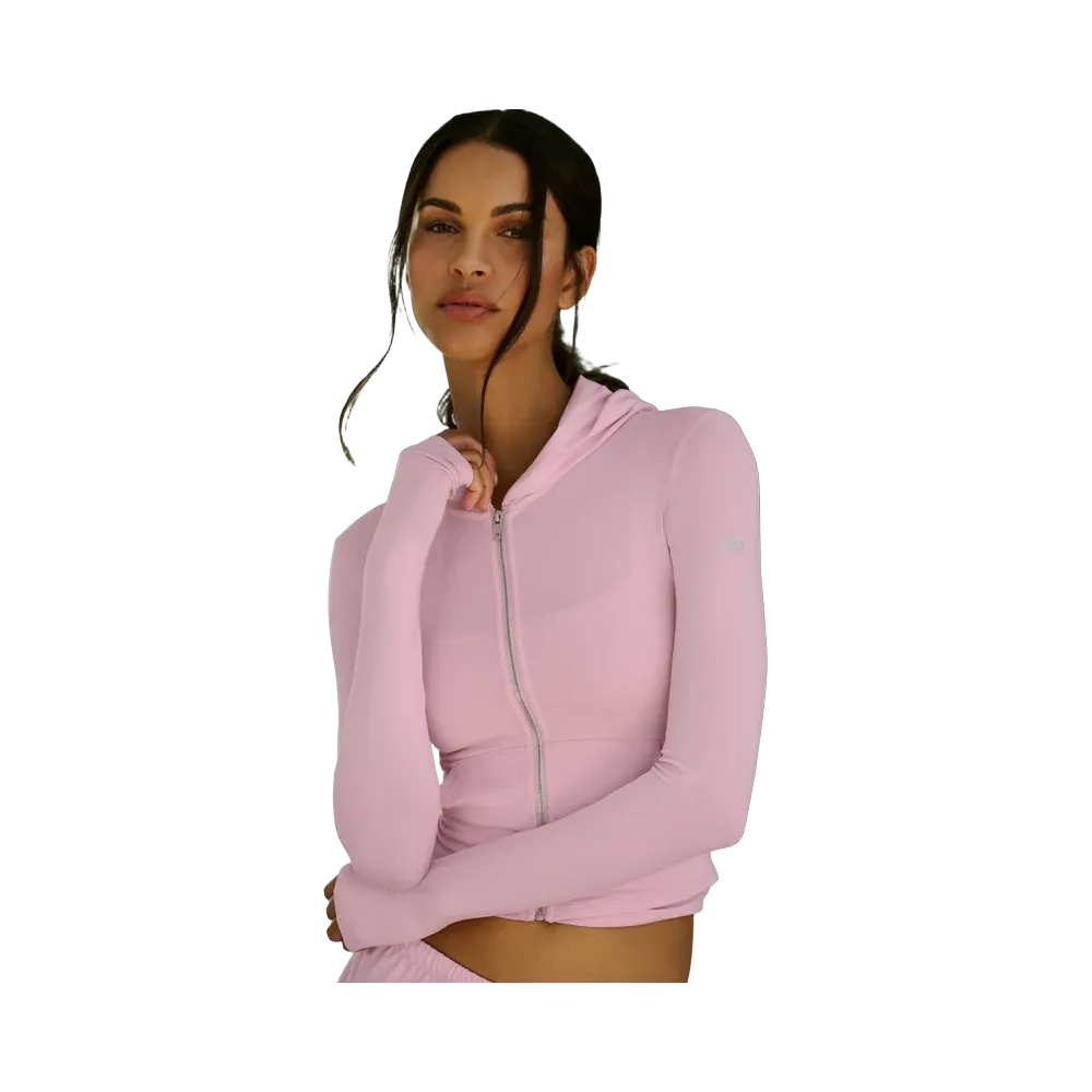 Alo Alosoft Finesse Full Zip Fitted Hoodie 'Pink Marshmallow'