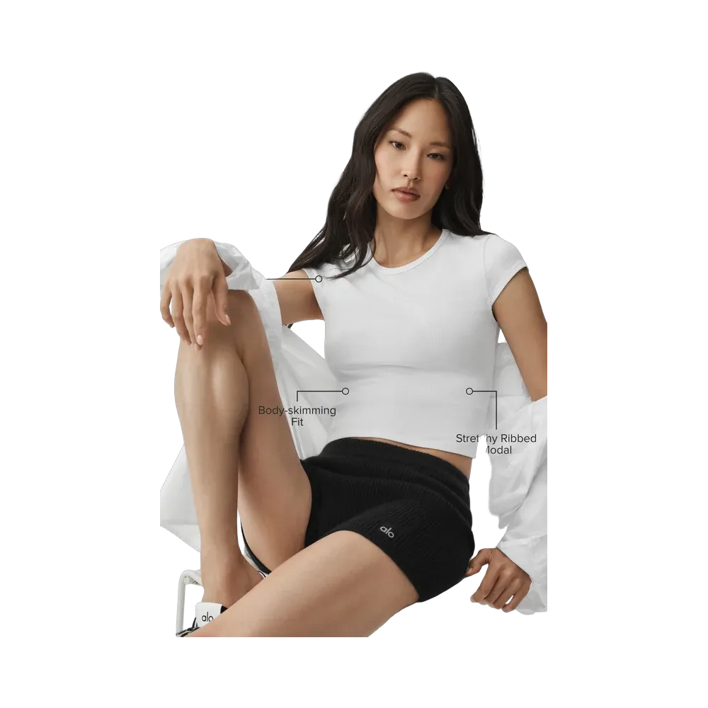 Alo Ribbed Modal Cap Sleeve Top 'White'