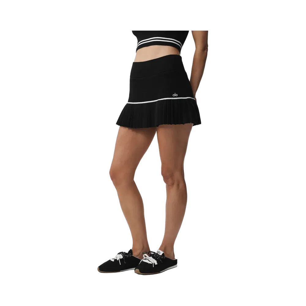 Alo Scholar Knit High-Waist My Serve Tennis Skirt 'Black/White'