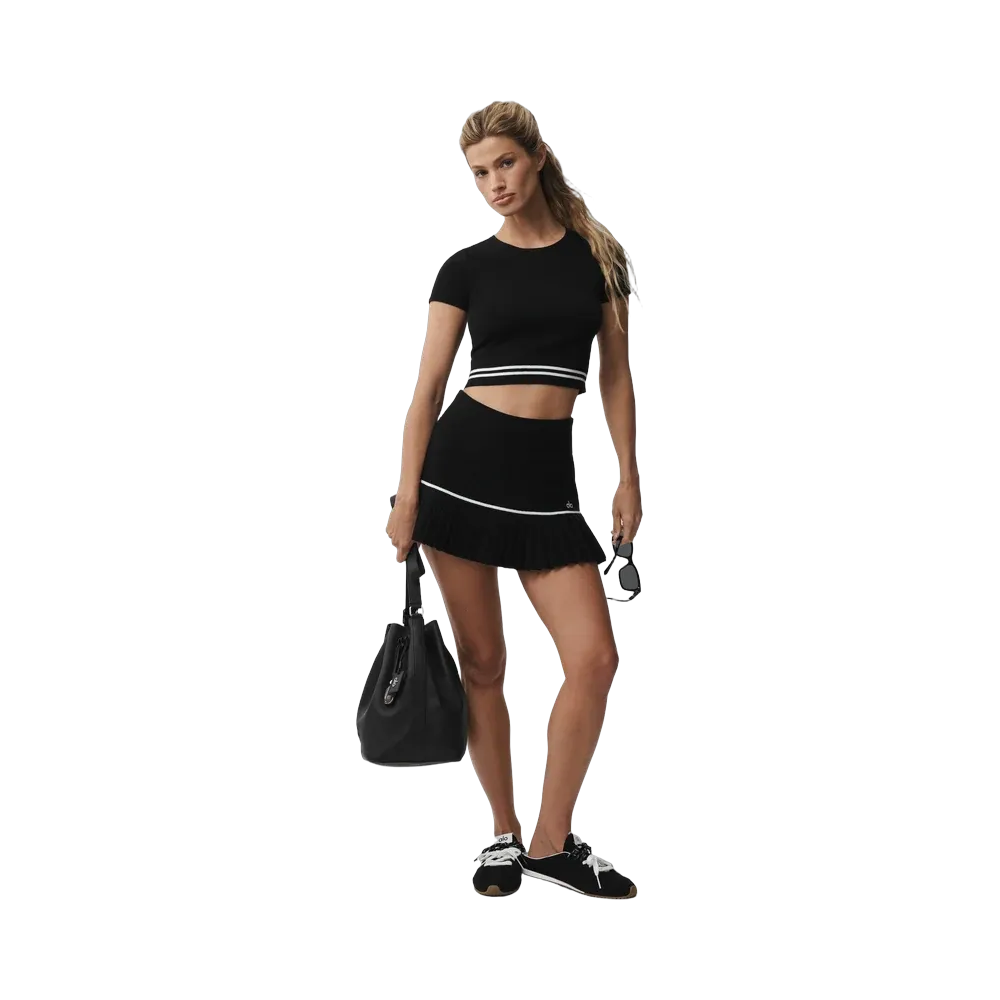Alo Scholar Knit High-Waist My Serve Tennis Skirt 'Black/White'