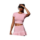Alo Scholar Knit High Waist My Serve Tennis Skirt 'Pink Marshmallow/White'