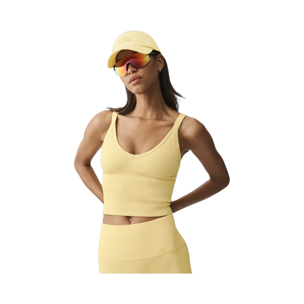 Alo Seamless Ribbed V-Neck Favorite Bra Tank 'Warm Butter'