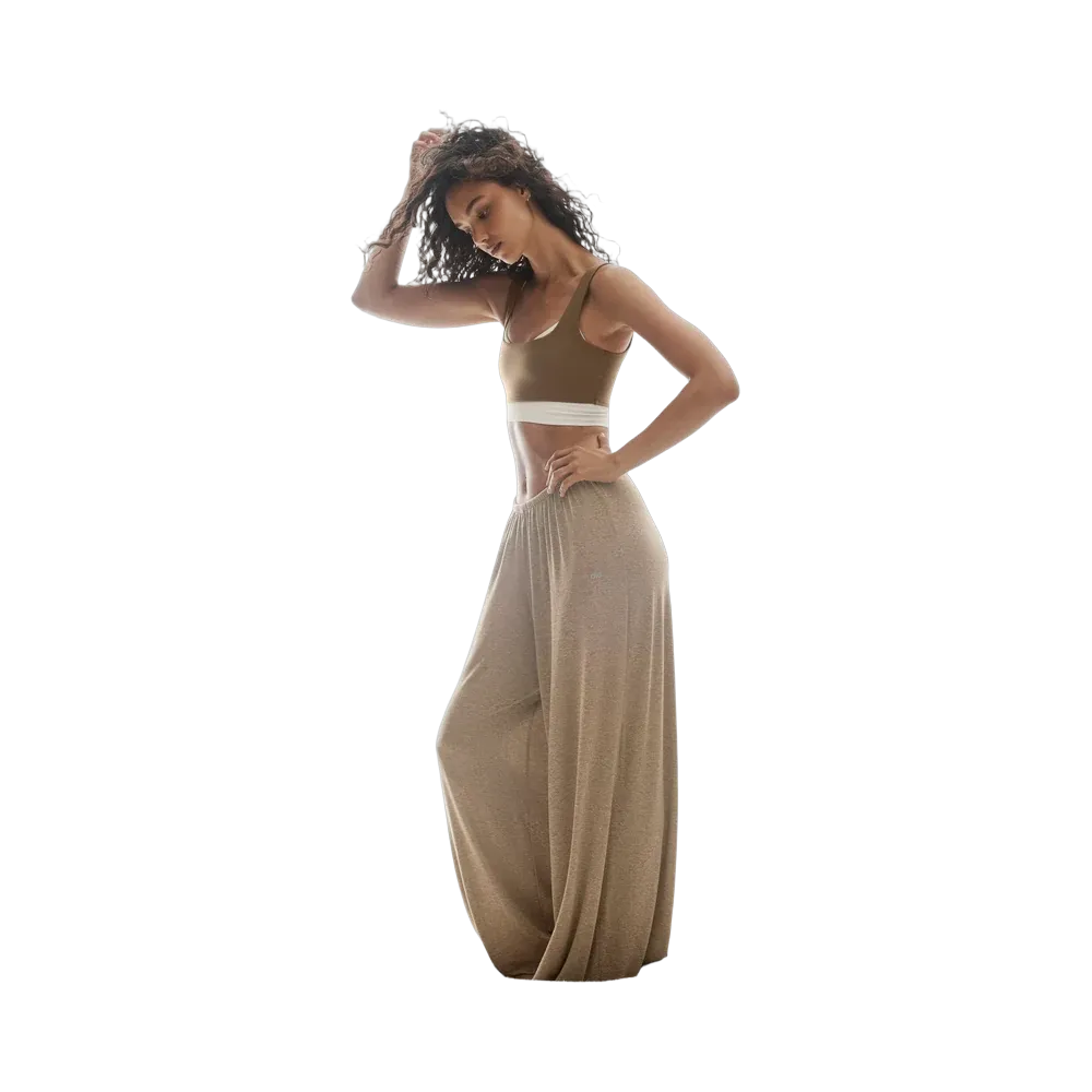 Alo Semi Sheer High-Waist Oasis Wide Leg Pant (Long) 'Java Brown Heather'