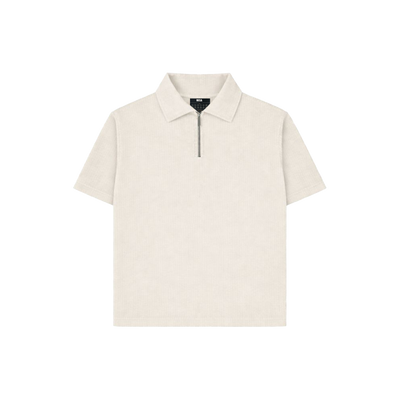 Beige Half Sleeves Quarter Zip