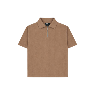 Brown Half Sleeves Quarter Zip
