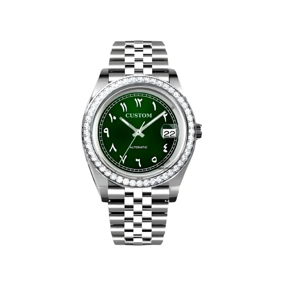 Build Your Own Datejust Arabic Green Diamond Bezel