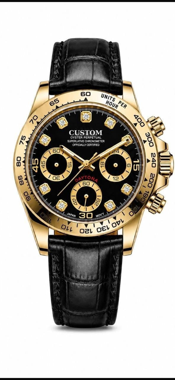 Build Your Own Daytona Gold Black Leather Strap