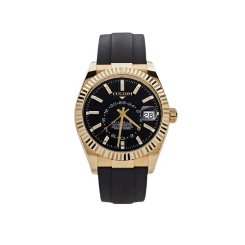 Build Your Own Sky Dweller Gold Black Rubber Strap