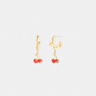 Coach Cherry Wavy Huggie Earrings Gold Red