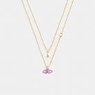 Coach Mini Bow Layered Necklace Gold Pink