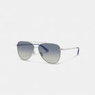 Coach C Hardware Metal Pilot Sunglasses Silver Blue