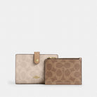 Coach 2 In 1 Wallet In Blocked Signature Canvas Gold Sand Tan