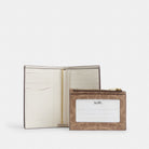 Coach 2 In 1 Wallet In Blocked Signature Canvas Gold Sand Tan