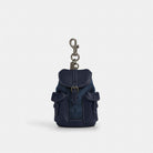 Coach Mini Warner Backpack Bag Charm In Signature Canvas Gunmetal Denim Midnight Navy