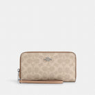 Coach Long Zip Around Wallet With Detachable Card Case In Signature Canvas Silver Sand Taupe