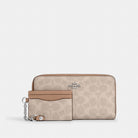 Coach Long Zip Around Wallet With Detachable Card Case In Signature Canvas Silver Sand Taupe